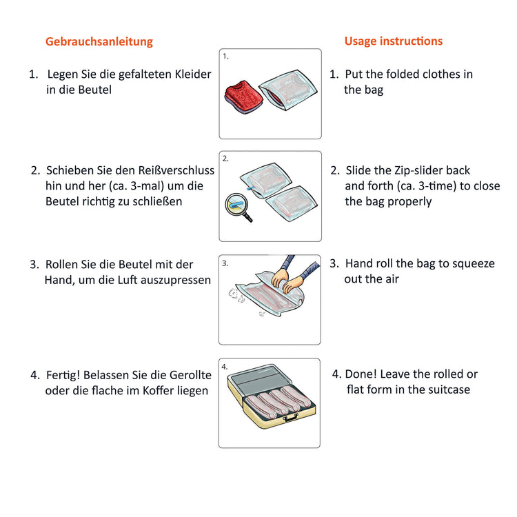 Reisebeutel für Kleidung - 12 Stück, aufrollbar, ohne Pumpe_7